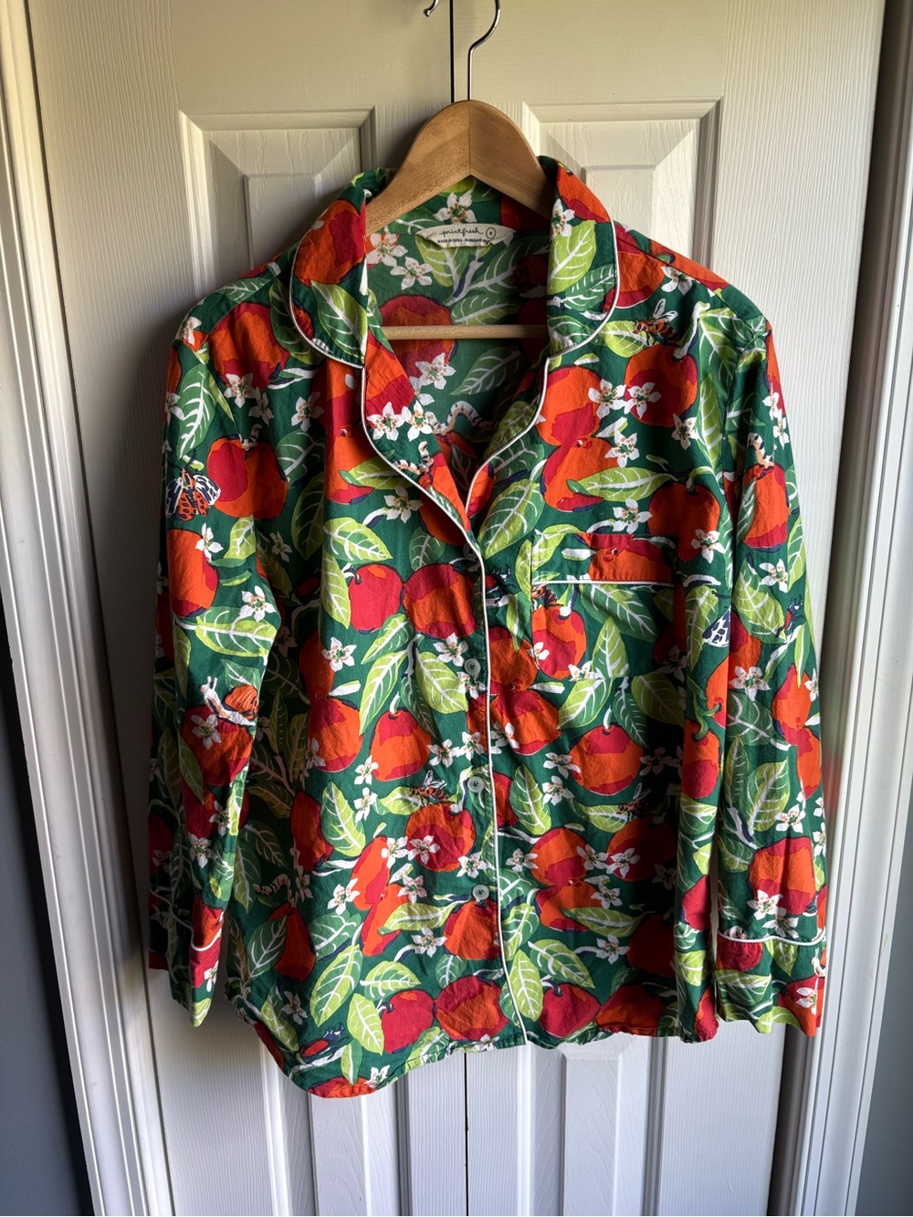 Printfresh Orange Grove Print Organic Cotton Long Sleeve Pajama Top Size Small